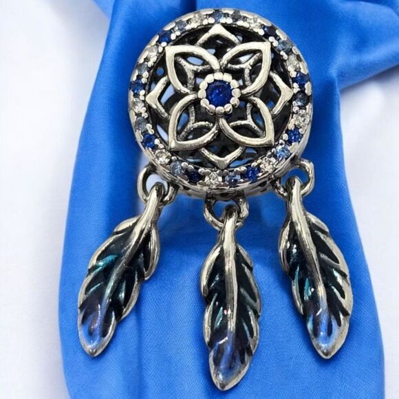 Dreamcatcher Feather Charm S925 Sterling Silver Dangle Bracelet Bohemian Tribal - Picture 1 of 9